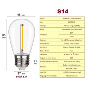 Lampada Decoração 1W Prova Água E27 Filamento LED _ CS568