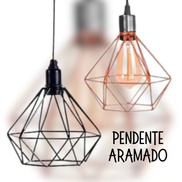 Pendente Luminaria Teto Diamante Preto Aramado _ CS367