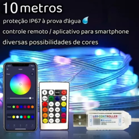 Fita LED Colorida USB 10m Impermeável Bluetooth App Control _ CS576