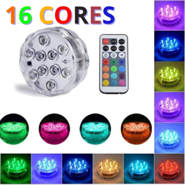 Luminária 10 Led RGB Subaquático para Piscinas e  Aquários - Controle e Ventosas  _ CS472