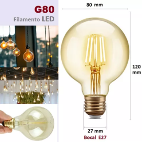 Lampada Led Filamento Grande Globo Retro Vintage G80 _ CS569