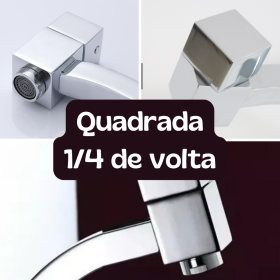 Torneira Link Quadrada Super Luxo Cozinha e Banheiro Bica Alta 45º Metal Cromado 1/4 de Volta - CS461