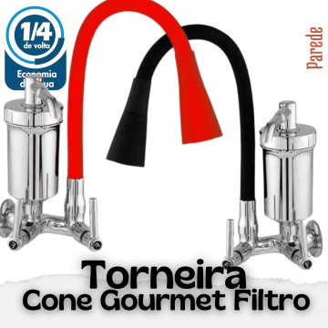 Torneira Cone Bica Móvel Parede Gourmet Com Filtro Vermelha 2 Jatos _ CS305