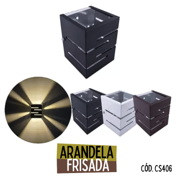 Arandela com 2 Focos E Frisos Laterais - Externa Interna Aluminio e Vidro _ CS406