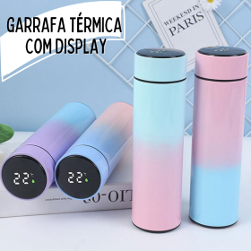 Garrafa Térmica em Aço Inox com Termômetro Digital 500ml Led _ CS483