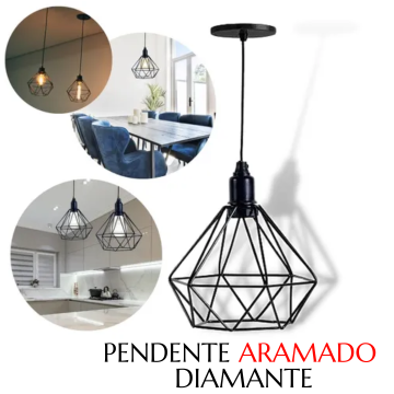 Pendente Luminaria Teto Diamante Preto Aramado _ CS367