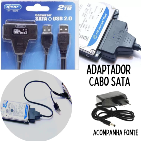 Cabo Conversor Adaptador USB 2.0 SATA + Fonte 12V 2A _ EL121