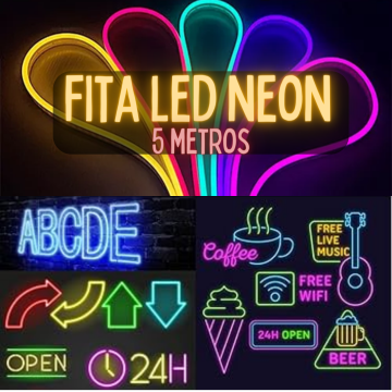 Mangueira Led Neon 5m Corte 2,5cm Flex 12v + Fonte Bivolt _ CS137