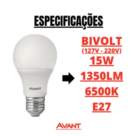 Lâmpada LED Bulbo 15W E27 6500K - Avant _ CS43 💡❄️