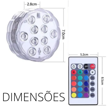 Luminária 10 Led RGB Subaquático para Piscinas e  Aquários - Controle e Ventosas  _ CS472