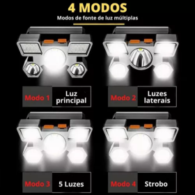 Lanterna de Cabeça 5 Leds Cree T6 Profissional Multiuso _ ES99