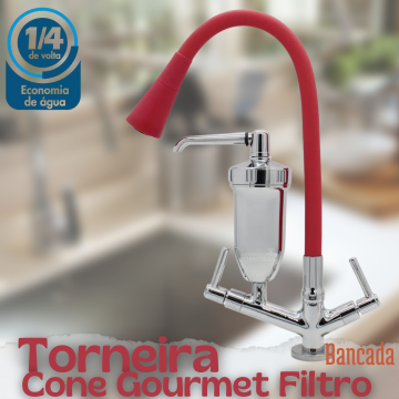 Torneira Cone Bica Móvel Mesa Gourmet Preta 2 Jatos Com Filtro _ CS304