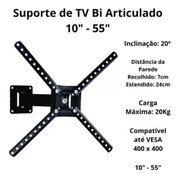 Suporte Para Tv Bi-Articulado 10 a 55 Polegadas Parede _ CS183