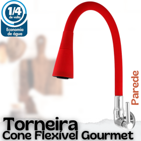 Torneira Gourmet Vermelha Parede Cozinha Flexível Cone 2 Jatos - CS467