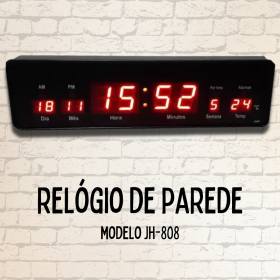 🕒 Relógio de Parede Digital Hora Mês Ano Alarme Temperatura JH-808 _ EL112