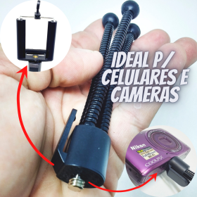 Mini Tripé Flexível para Câmeras e Celulares + Adaptador _ EL63 📸🤳