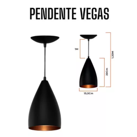 Pendente Luminária de Teto Vegas Bala Preto com Cobre para Sala Cozinha Luxo _ CS221