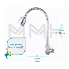 Torneira Gourmet Parede ABS Com Tubo Flexível em Metal 2 Jatos de Agua _ CS231