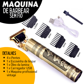 Máquina de Barbear e Cortar Cabelo Profissional Recarregável Sem Fio Retrô _ BE62