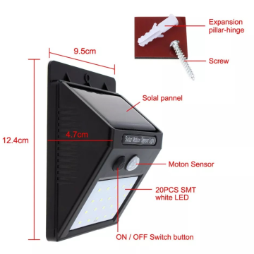 Luminária Solar 20 Leds com Sensor de Presença _ CS438