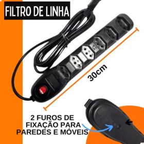 Filtro De Linha 6 Tomadas Bivolt Profisssional 1 Metro Multiuso _ CS149 ⚡🔌