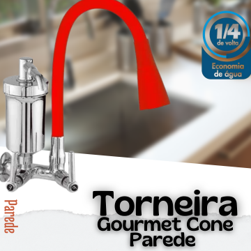 Torneira Cone Bica Móvel Parede Gourmet Com Filtro Vermelha 2 Jatos _ CS305