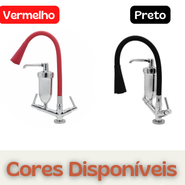 Torneira Cone Bica Móvel Mesa Gourmet Preta 2 Jatos Com Filtro _ CS304