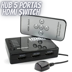 Hub Switch HDMI 5 Portas Splitter Full HD + Controle Remoto _ EL47 🎮📺