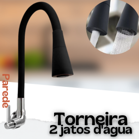 Torneira Gourmet Preta Parede Cozinha Flexível Cone 2 Jatos _ CS468