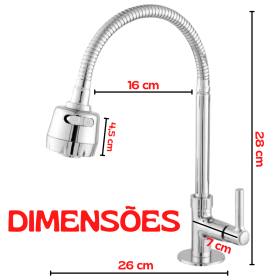 Torneira Gourmet Metal Prata Bancada Mesa 1/4 de Volta 2 Jatos _ CS159