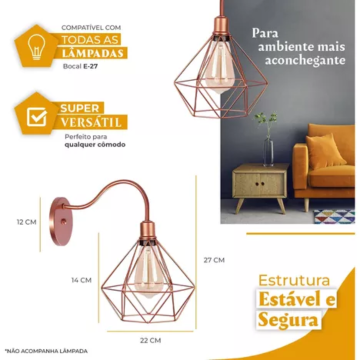 Arandela De Parede Pendente Luminária Aramado Diamante Retro _ CS147