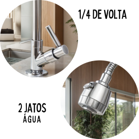 Torneira Gourmet Metal Prata Bancada Mesa 1/4 de Volta 2 Jatos _ CS159