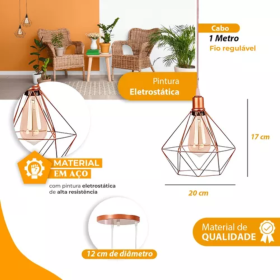 💎 Pendente Diamante Duplo Rose Gold – Design Retrô e Sofisticado | CS176