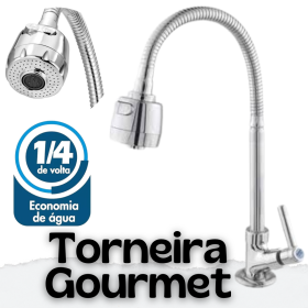 Torneira Gourmet Metal Prata Bancada Mesa 1/4 de Volta 2 Jatos _ CS159