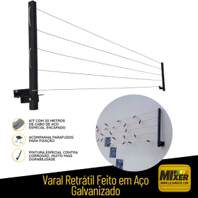 Varal Retrátil Aço Galvanizado - Dobrável e extensível até 4 metros _ CS587
