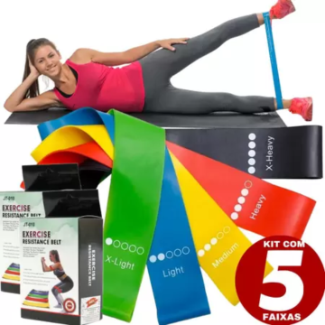 Kit 5 Faixa Elastica Treino Ginastica Pilates e Fisioterapia _ ES100