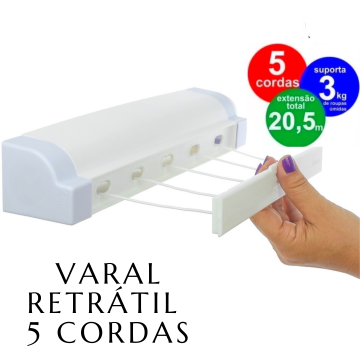 Varal de Parede Automático 5 Cordas Retrátil - CS410