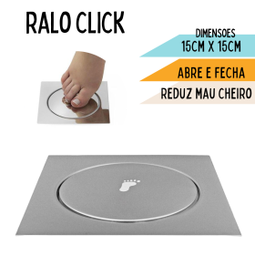 Ralo Click Inteligente Banheiro Aço Inox Pop Up Clic Grande 15x15 cm _ CS554