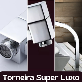 Torneira Link Quadrada Super Luxo Cozinha e Banheiro Bica Alta 45º Metal Cromado 1/4 de Volta - CS461