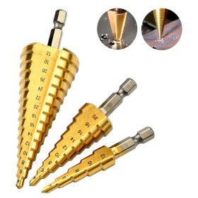 Brocas Escalonadas de Titânio de 4mm a 32mm - Kit com 3 Brocas _ FE52