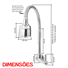 Torneira Gourmet Metal Prata Parede 1/4 de Volta 2 Jatos _ CS167 