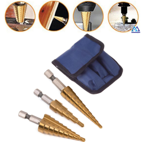 🛠️ Brocas Escalonadas de Titânio de 4mm a 20mm - Kit com 3 Brocas _ FE45 🔩