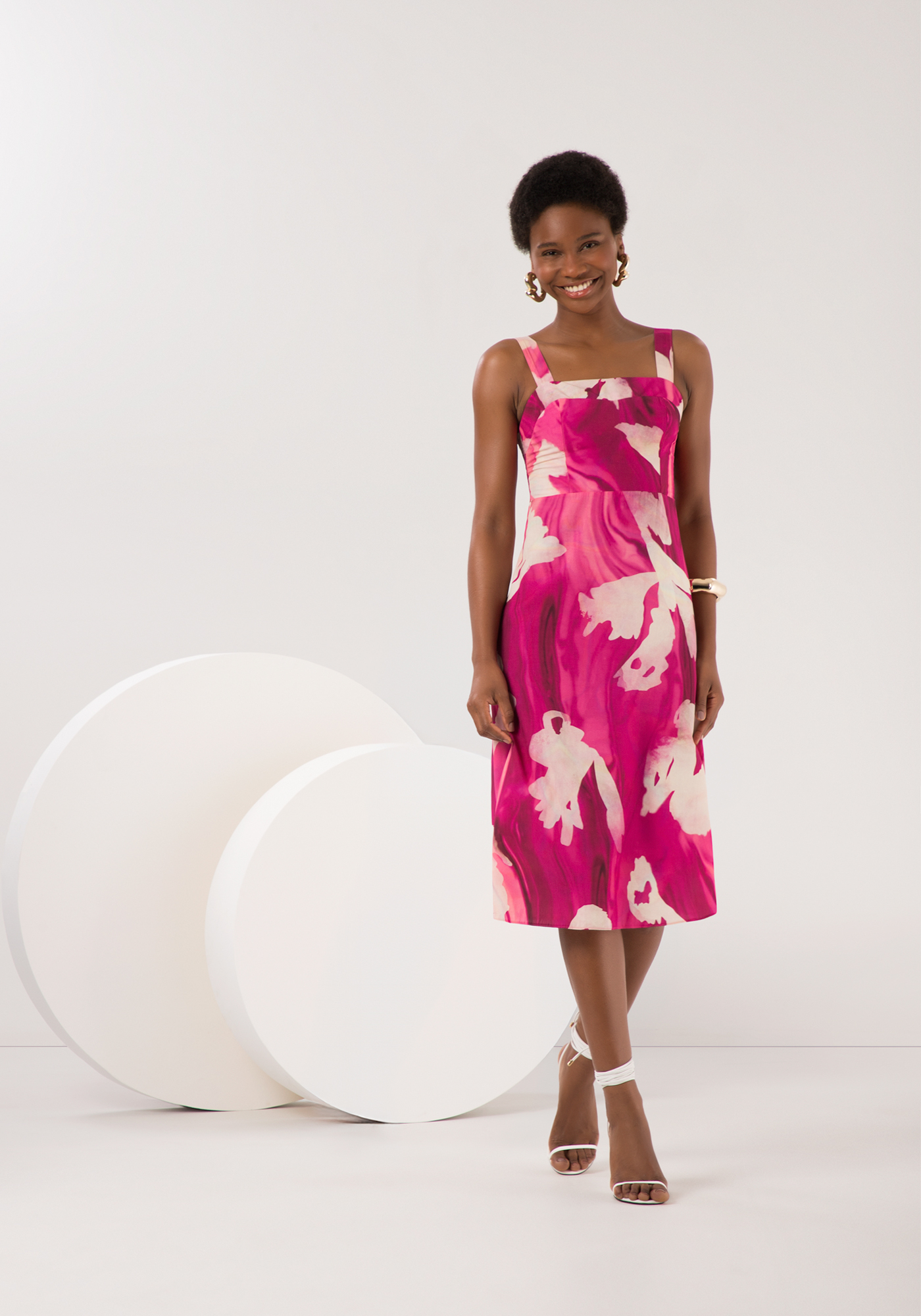 Vestido de Alça em Viscose Midi Lunender C0160