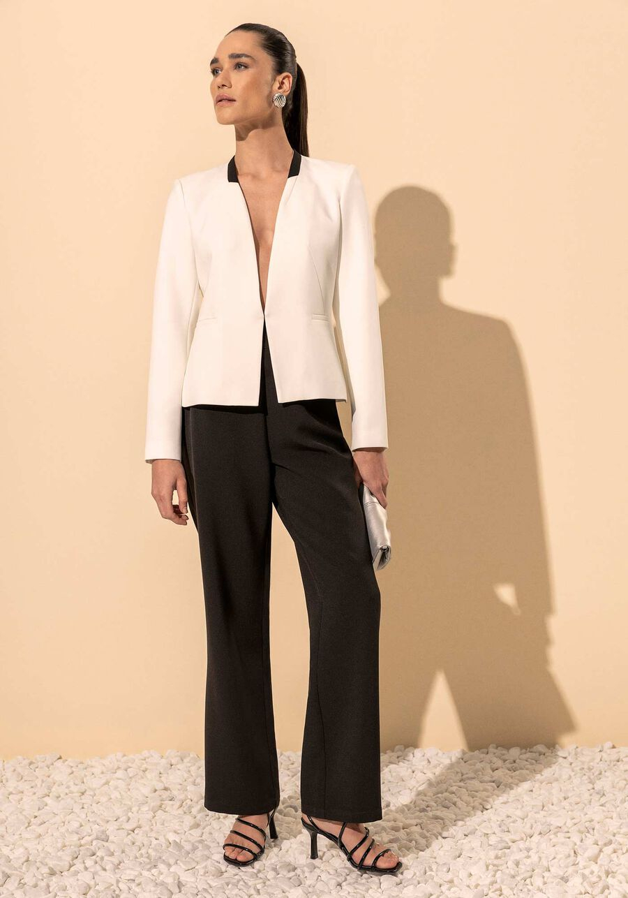 Blazer De Mangas Longas Sem Gola Em Alfaiataria 5512E