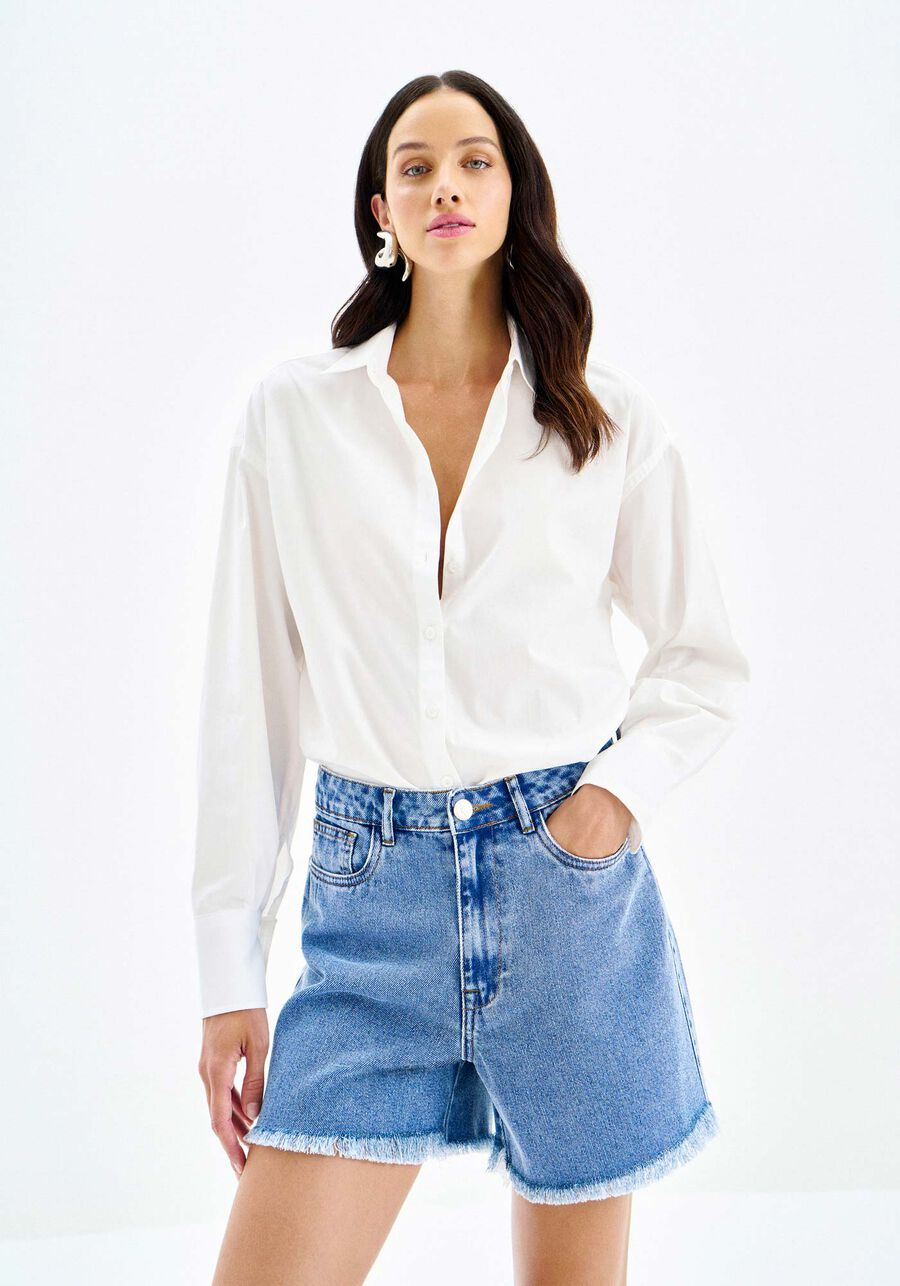 Shorts Jeans Mom Cintura Alta com Barra Desfiada 9482L