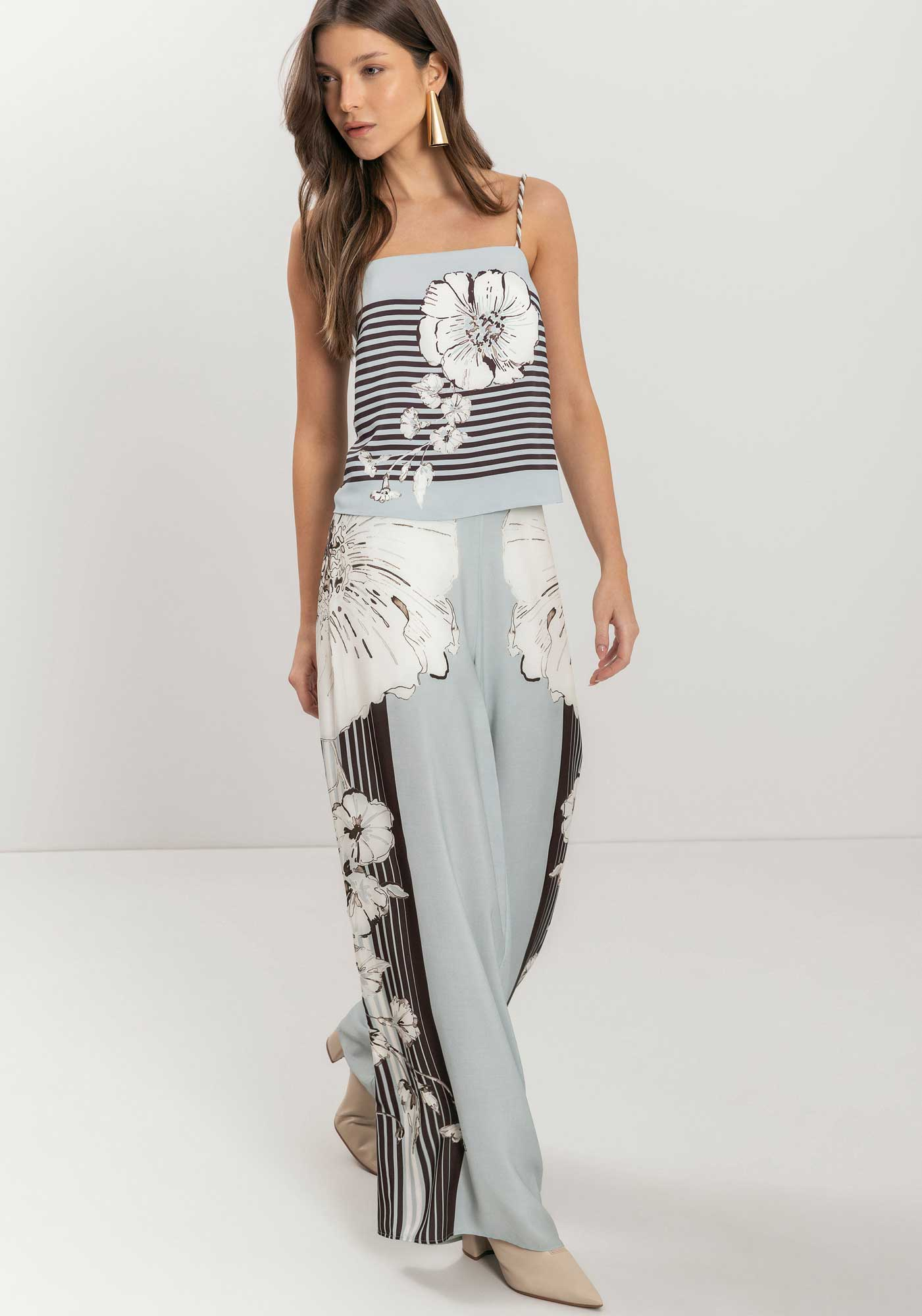 Calça Pantalona Estampada Com Cintura Alta E Zíper Lez a Lez 9333E