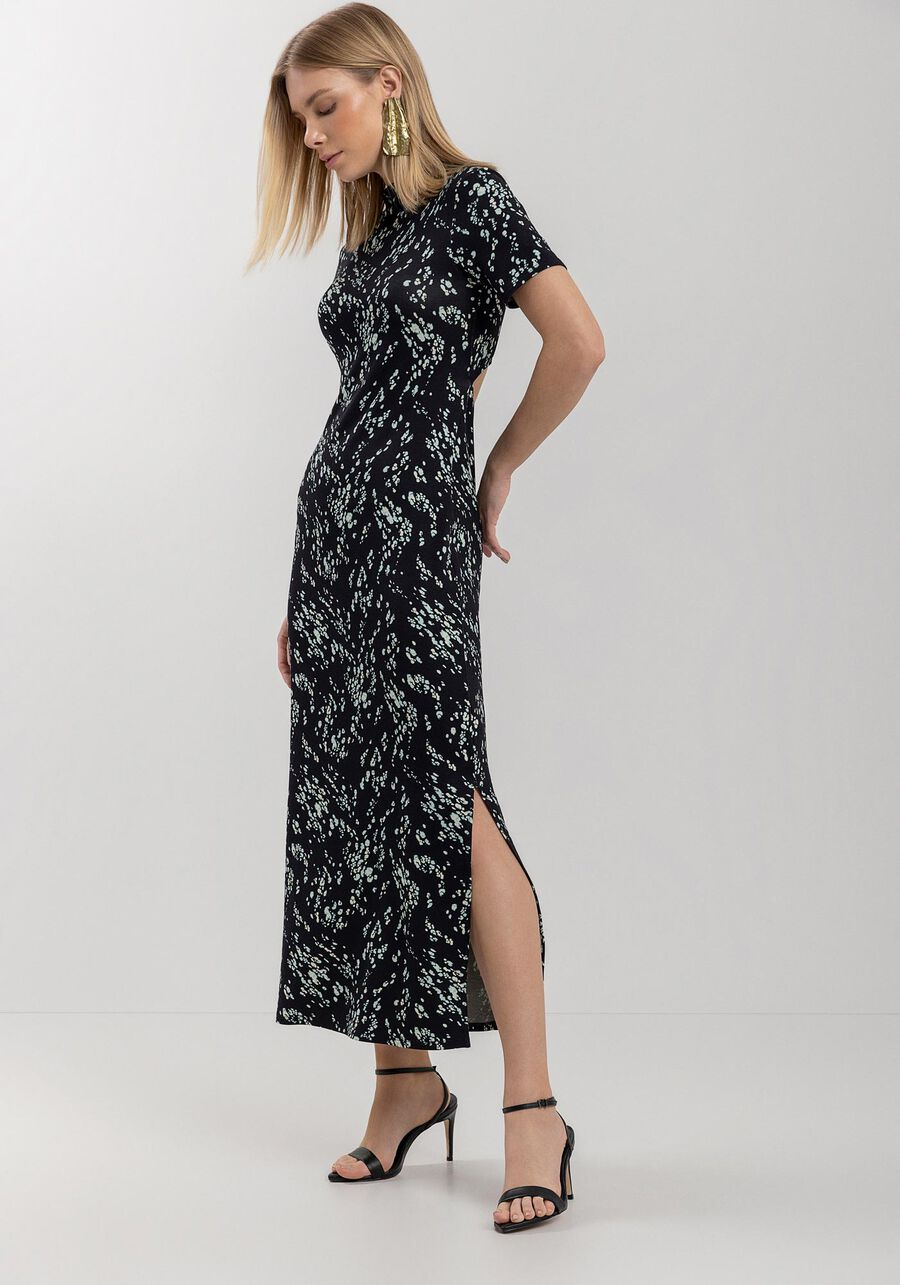 Vestido Estampado Midi Chá Em Moletom De Viscose E Elastano 7279E