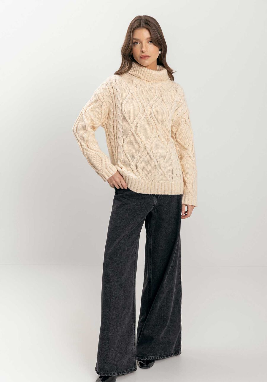 Blusão De Manga Longa Em Tricô Com Gola Alta 9029E