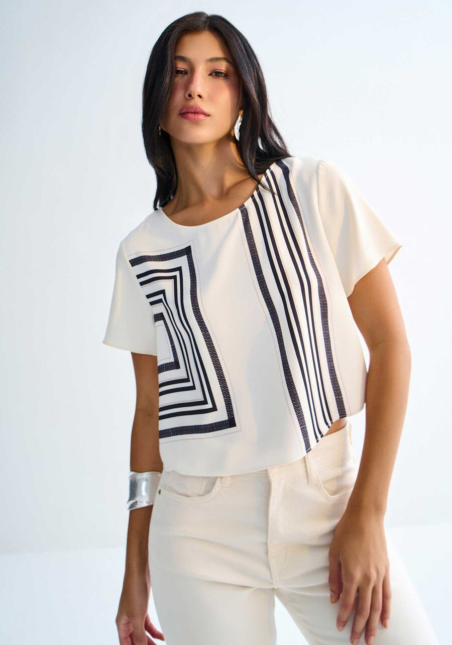 Blusa Curta em Tecido Plano com Estampa Geométrica 3135E