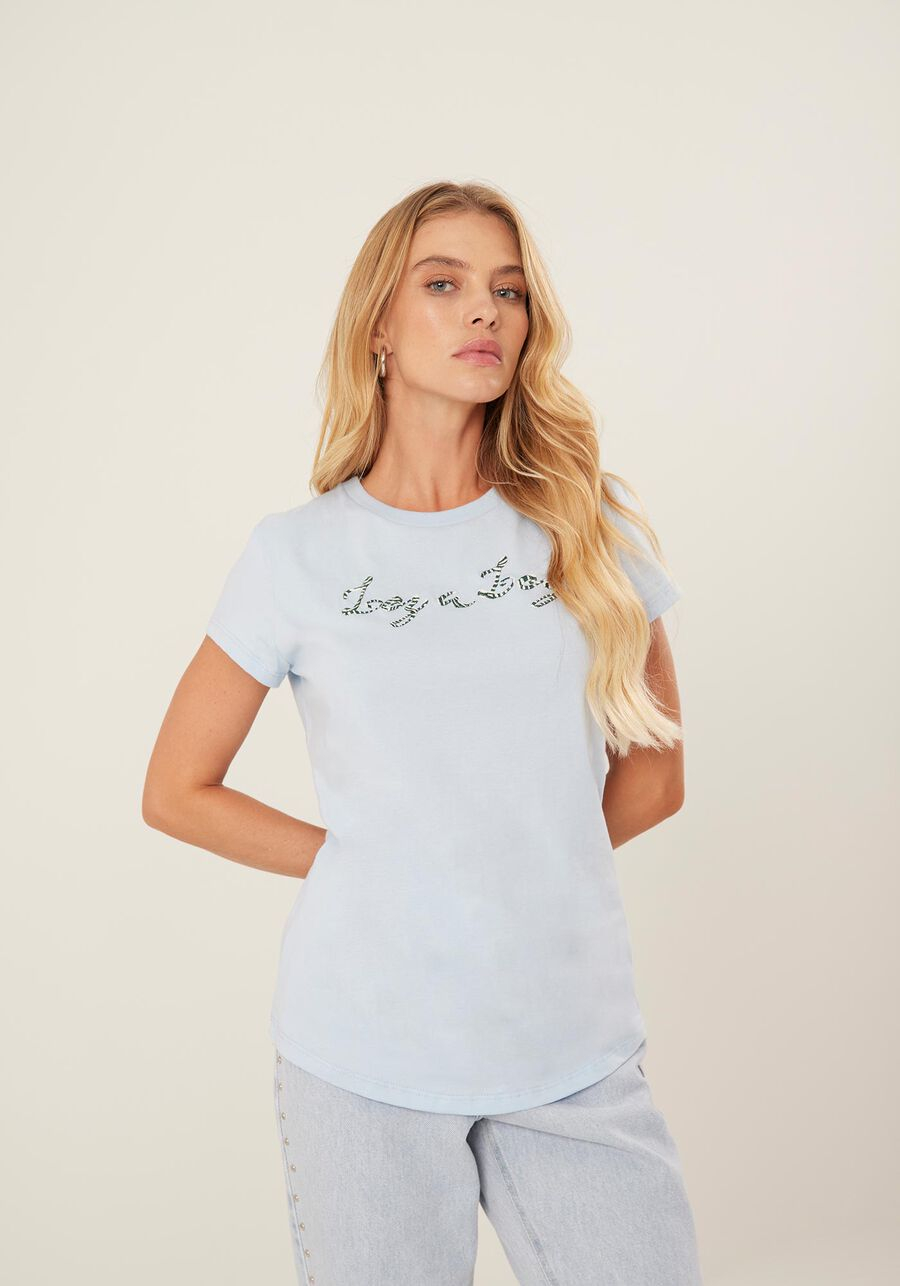 Blusa De Mangas Curtas Com Bordado Em Alto Relevo 7197E